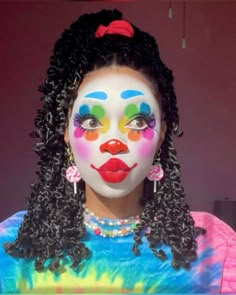 Full Face Colorful Makeup, Cat Clown Makeup, Clown Makeup Dark Skin, Creepy Clown Face Paint, Flower Clown Makeup, Clown Makeup Happy, Clown Makeup Rainbow, Cute Clown Face Paint, Pride Clown Makeup