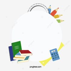 a circle with pencils, books and a calculator on it