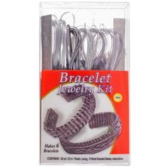 a package of jewelry kits with silver colored metal wire and plastic clips in the packaging