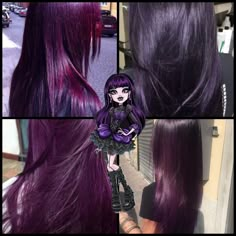 Dark Bright Purple Hair, Purple And Black Hair Men, Purple On Top Black On Bottom Hair, Dark Purple Plum Hair, Purple Hair On Dark Hair, Black And Purple Chunky Highlights, Deep Purple Red Hair, Outfits With Purple Hair, Dark Purple Hair With Highlights