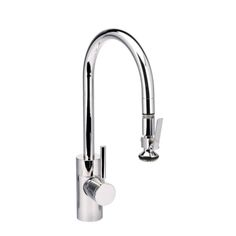 a chrome faucet with two handles and nozzles on the side,