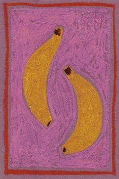 a drawing of two bananas on a purple background