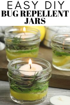 three mason jars filled with lemons and herbs