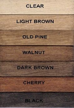 the names of different types of wood are shown in this image, including black, light brown, old pine, walnut, dark brown and cherry