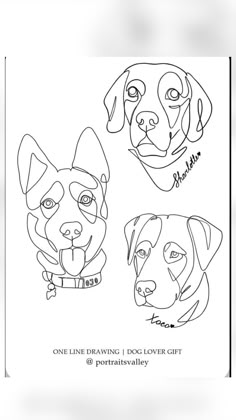 two dogs are drawn in one line drawing and the other has a name on it