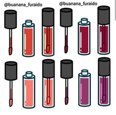 an image of different types of lipstick and lip glosses in various bottles with the same color