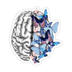 a sticker with butterflies flying around the brain