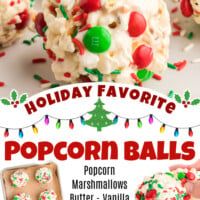 an advertisement for popcorn balls with holiday decorations