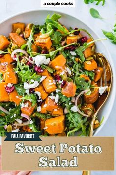 a white bowl filled with sweet potato salad