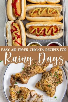 easy air fryer chicken recipe for rainy days with hot dogs, buns and ketchup