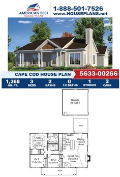 the floor plan for this house is shown in blue and white, with an attached garage