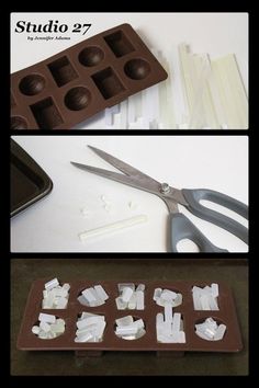 there are two pictures showing the process of making chocolates