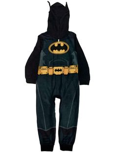 DC Comics Boys Black Fleece Hoodie Batman Union Suit Sleeper Pajamas This cozy black fleece hooded Batman union suit pajama is sure to be a favorite! Boy's sizes Zip closure Soft & warm fleece 100% Polyester Payment We accept PayPal as our payment method. Immediate payment is required. If you have any questions about payment, please feel free to contact our customer support team. Return Policy We have a no hassle return policy If you are unhappy with your purchase, please contact us within 14 da Hooded Sleepwear For Fall, Winter Character Print Loungewear Sleepwear, Winter Sleepwear With Character Print, Winter Sleepwear With Character Print Long Sleeves, Winter Long Sleeve Sleepwear With Character Print, Winter Loungewear Sleepwear With Character Print, Black Long Sleeve Halloween Onesie, Casual Black Onesie For Loungewear, Black Long Sleeve Onesie For Fall