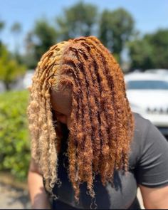 Natural Loc Colors, Pb J Hair Color Locs, Half And Half Hair Color Dreads, Different Loc Colors, Best Hair Dye For Locs, Fall Locs Color, Dyed Dreadlocks Women, Died Dread Locks