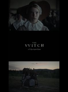 the witch and the lady in black are shown on two separate screens, one with an image of a woman wearing a hat