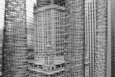 black and white photograph of skyscrapers in new york city