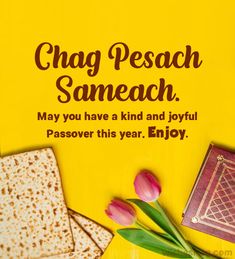 a yellow sign that says, chag pesah sameach may you have a kind and joyful passover this year enjoy