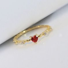 Color Wedding Rings, Ruby Heart Ring, Trendy Rings, Rings Luxury, Rings Style, Gold Color Ring, Zirconia Rings, Zierlicher Ring, Color Wedding