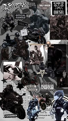 a collage of photos with different motorcycles and words on the side of each photo