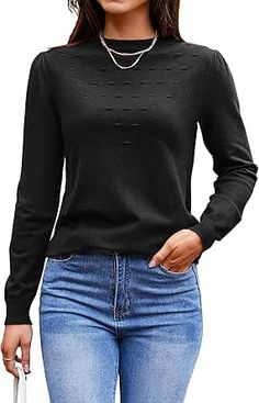 Arach&Cloz 2024 Fall Sweaters Long Puff Sleeve Tops Crew Neck Special Dots Trendy Casual Lightweight Pullover Clothes Outfits Puff Sleeve Tops, Trend Ideas, Clothes Outfits, Long Puff Sleeves, Puff Sleeve Top, Fall Sweaters, Womens Fashion Trends, Long Sweaters, Fashion Trend