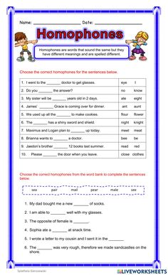 homos worksheet for kids with pictures