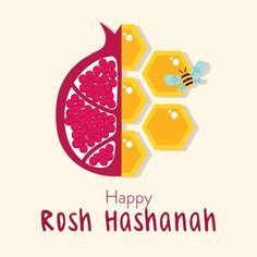 happy rosh hashanah greeting card with honey and pomegranates