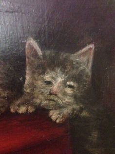 a close up of a painting of a cat