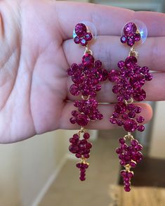 Pink Bling Jewelry For Evening, Pink Evening Jewelry With Bling, Evening Pink Bling Jewelry, Glamorous Pink Jeweled Jewelry, Glamorous Rhinestone Jewelry For Prom, Glamorous Prom Jewelry With Rhinestones, Pink Crystal Jewelry For Evening, Glamorous Purple Jewelry For Party, Pink Dangle Crystal Earrings For Evening