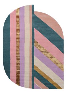 an oval rug with multicolored stripes on the top and bottom in various colors