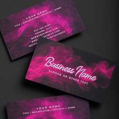 Funky modern business card, featuring neon-syle text with pink smoke on a black background, for a nail, beauty, lash extension or makeup salon, a tattoo artist, etc. If you need any help customizing this or need this design on another item, please message me using the button below and I'll be happy to help. Makeup Package Ideas, Podcast Business Cards, Black And Pink Business Cards, Pink Business Card Design, Hair Business Packaging Ideas, Tattoo Business Cards Ideas, Nails Card Design, Black And Pink Salon, Hair Business Cards Ideas