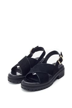 Meet Marria, the must have chunky sandal. This style features a block heel and platform sole with a cross strap design. This clean design with suede straps offers an on-trend look and can be dressed up or down to suit all occasions. Chunky Black Sandals, High Top Adidas, Led Design, Chunky Sandals, Wedding Sandals, Adidas Shop, Trainer Boots, Denim Coat Jacket, A Cross