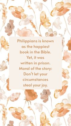 an orange and white floral pattern with the words, philippines is known as the happiest book in the bible yet it was written in prison