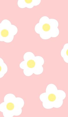 a pink background with white and yellow flowers