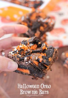 halloween oreo brownie bars with orange and white sprinkles