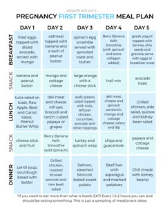 a printable meal plan for the first time meals, with instructions on how to use it