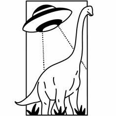 a dinosaur with an alien hat on it's head is shown in black and white