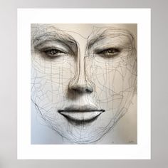 a drawing of a woman's face with lines on it