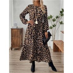 -Item Id 41295459 -Details: Fringe, Knot, Ruffle Hem -Neckline: Tie Neck -Sleeve Type: Bishop Sleeve -Style: Casual -Type: A Line -Waist Line: High Waist -Hem Shaped: Flounce -Color: Multicolor -Pattern Type: Leopard Print, Textured Pattern -Sleeve Length: Long Sleeve -Fit Type: Regular Fit -Length: Long -Material: Woven Fabric -Composition: 100% Polyester -Care Instructions: Machine Wash Or Professional Dry Clean -Sheer: No -Fabric: Non-Stretch **Open To Offers!!!** **Bundle To Save More** **30 Long Fall Dress, Long Fall Dresses, Pattern Sleeve, Fall Dress, Bishop Sleeve, Classy Chic, Chic Boutique, Tie Neck, Boutique Dresses