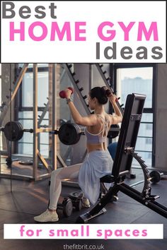 a woman working out in the gym with dumbs on her chest and arms behind her back