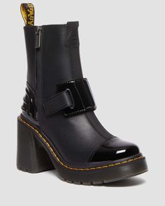 Gaya Alternative Leather Heeled Chelsea Boots in Black | Dr. Martens Platform Boots Women, Heeled Chelsea Boots, Brown Chelsea Boots, Platform Heels Boots, Shop Boots, Botas Chelsea, Yellow Heels, Leather Heeled Boots, Black Heel Boots