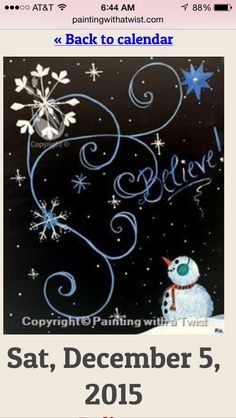 a snowman is standing in front of a chalkboard with the word believe written on it