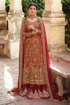 Pakistani Bridal Lehenga, Pakistani Bridal Dress, Orange Chiffon, Bridal Dresses Pakistan, Gaun Fashion, Red Lehenga, Bridal Dress Fashion