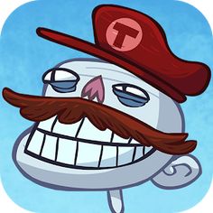 a cartoon character wearing a red hat and mustache