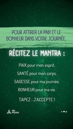 a green poster with the words recite le mantra and an image of stars in the sky