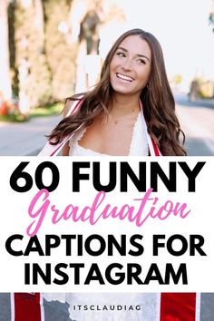 a girl with her graduation cap and gown holding up a sign that says, funny graduation captions for instagram