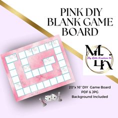 pink diy blank game board with dices on it