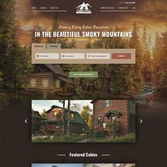 the homepage for smoky mountains cabins is shown in two different screenshots, one showing