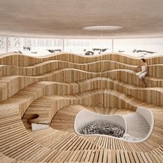 the room is made out of wooden strips