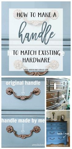 the instructions for how to make a handmade handle on an old dresser with blue paint and