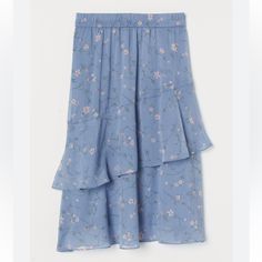 Can Fit Wider Range Of Sizes Since It Is Elastic Waist. It Fit Me At Size 4-6. So Will Fit 0-6 Brand New Without Tags Spring Light Blue Flowy Skirt, Spring Light Blue Flared Skirt, Spring Light Blue Tiered Skirt, H&m Pleated Skirt For Spring, Light Blue Tiered Skirt For Spring, Light Blue Flared Skirt For Spring, H&m Summer Pleated Skirt, Light Blue Skirt With Elastic Waistband For Spring, H&m Pleated Summer Skirt